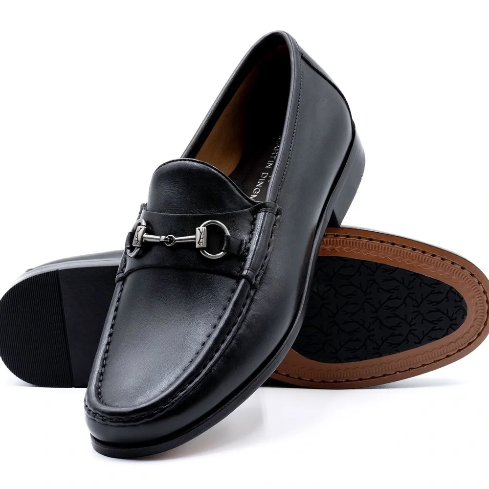Men's Martin Dingman Addison Black Leather Horse Bit Loafers Size 10M
